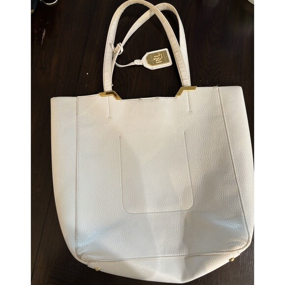 Lauren  Ralph Lauren White/ Crème Medium Tote Bag Purse Gold Accents 12”x12”x4” - Picture 2 of 16
